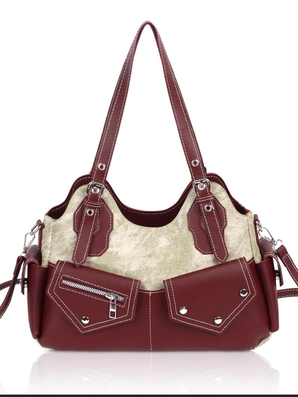 NEW! Women's Two-Tone Burgundy and Cream Shoulder Bag